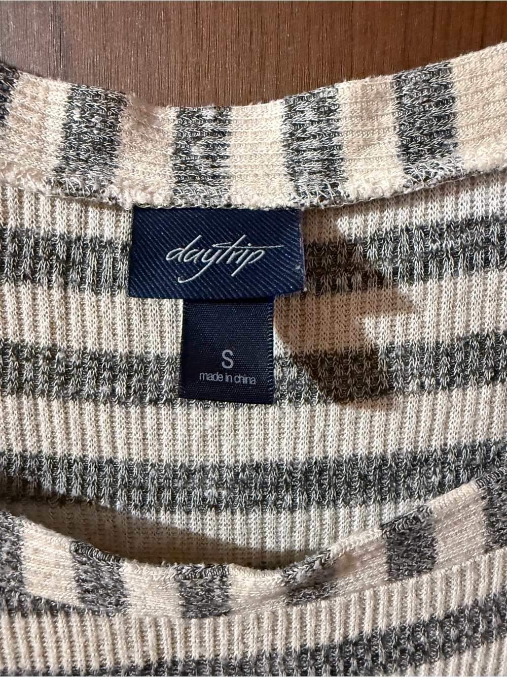 Daytrip Cream and Gray Striped Square Neck Short Sleeve Top - Picture 2 of 3